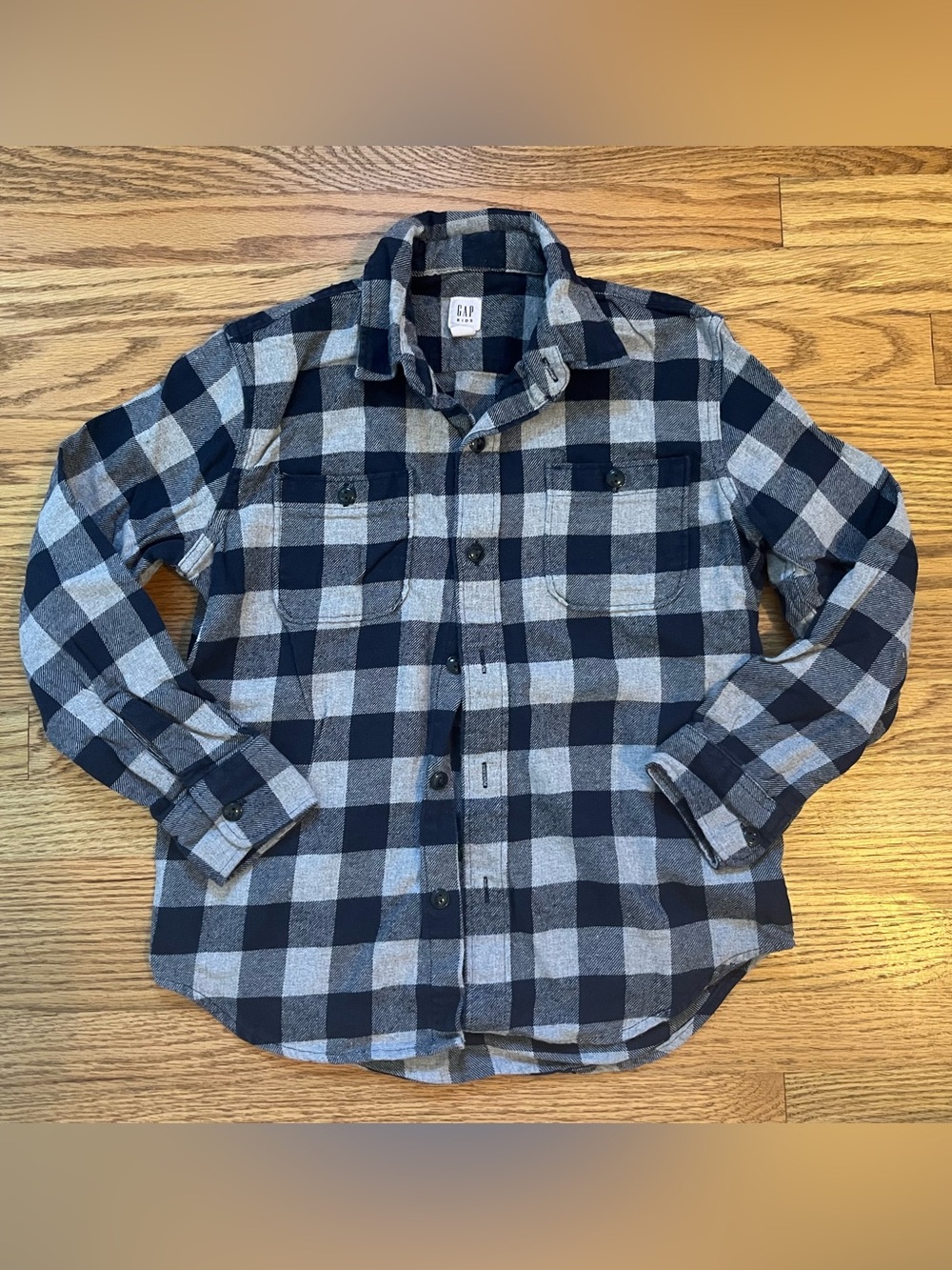 GAP Boys Navy & Gray Plaid Button-Up Flannel Shirt Sz M (8/10)